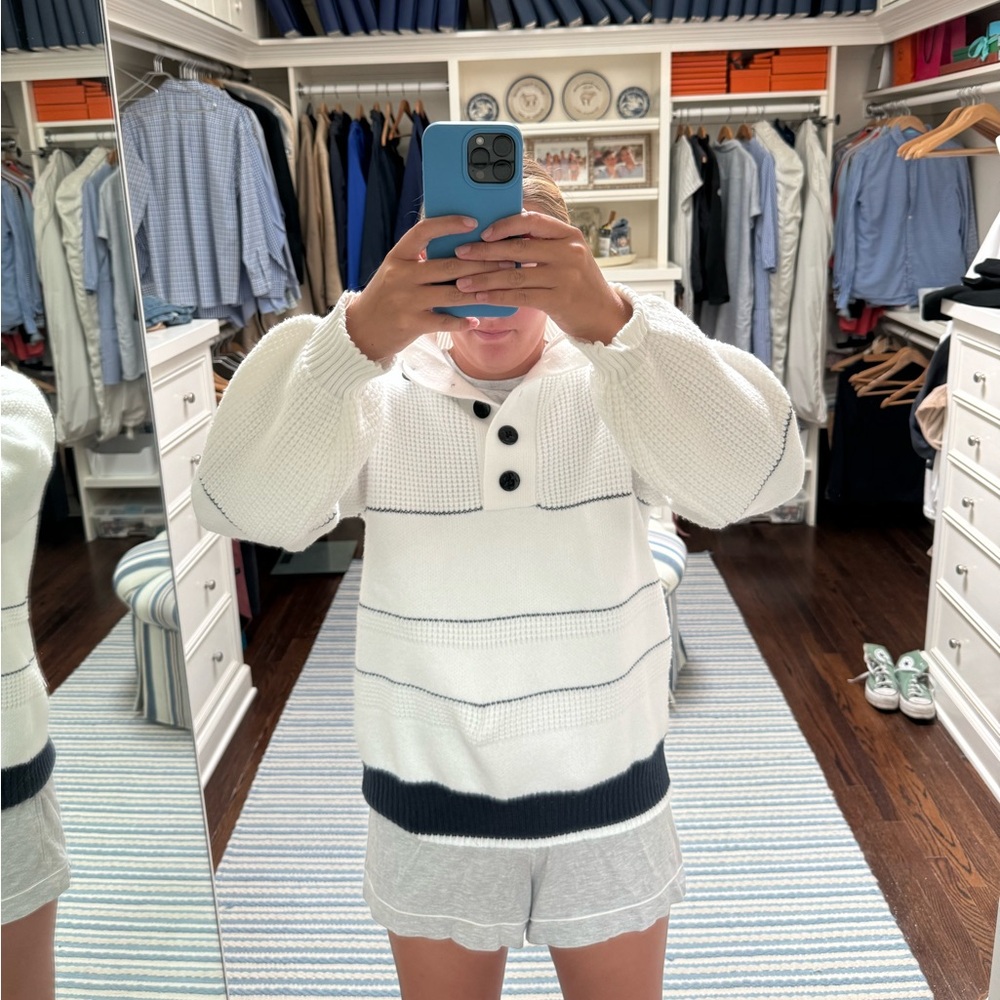 White and blue sweater